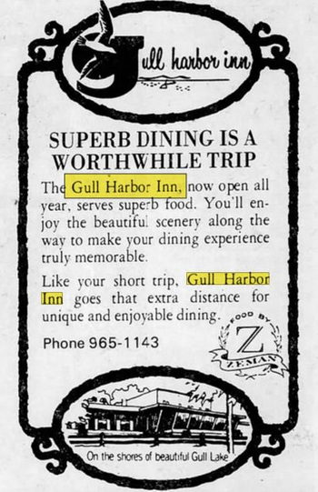 Gull Harbor Inn - Nov 1974 Ad